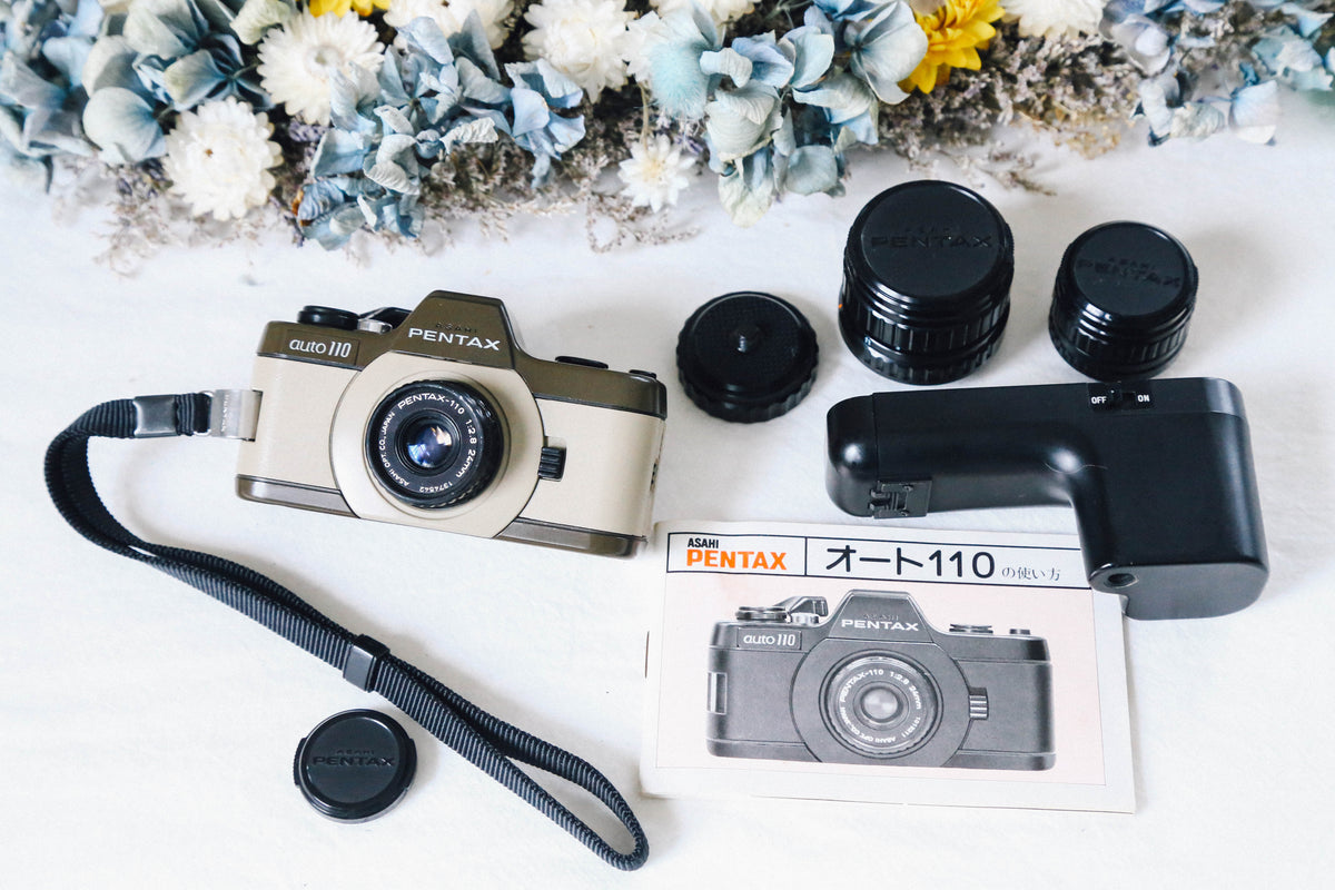 PENTAX ペンタックス コンパクトフィルムカメラ auto110 マロン PENTAX AUTO110&レンズ3本セット マロン【完動品】【美品